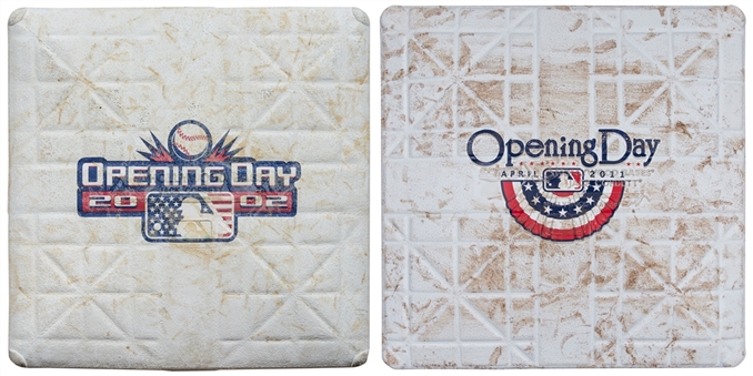 Lot of (2) New York Mets 2002 & 2011 Opening Day Game Used Bases (MLB Authenticated)